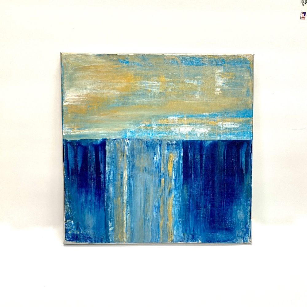 ORIGINAL Acrylic Abstract Painting 14x14 Stretched Canvas, Waterfall Art Decor